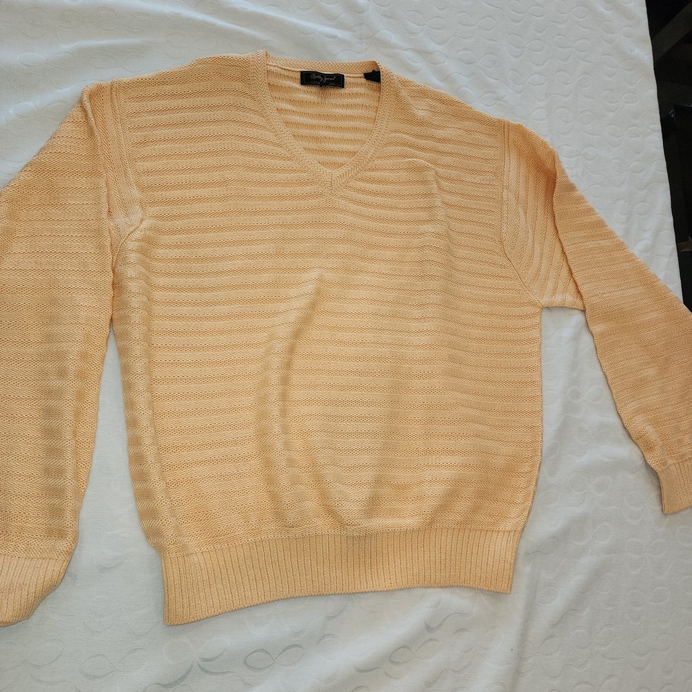 Vintage Bobby Jones V-Neck Sweater Mens L/XL 100%‎ Cotton Golf Preppy Yellow - Picture 8 of 11